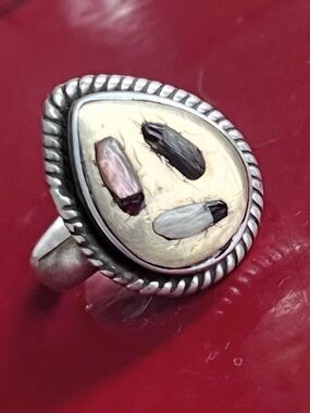 Sterling Silver Teardrop Inlay Ring with Pink, Gray and Black Shell